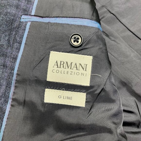 Armani Collezioni Men's Blue Checked Notch Lapel Two-Button Suit Jacket Size 50 - Picture 7 of 12